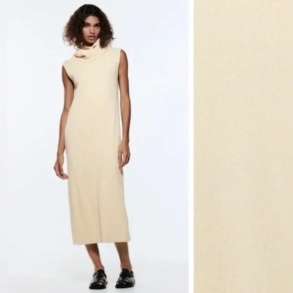knee length dresses for ladies Zara Cream Cutwork Detail Sheer Midi Dress | Brand New